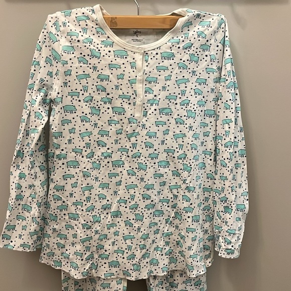 Roller Rabbit x Tommy’s Folly Pajamas Pigs Size Small Two-Piece Green & White - Picture 2 of 12